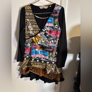 Savage Culture M Mixed Print Miami Tunic Top Asymmetrical Boho